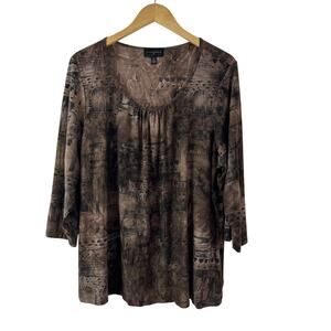 Investments II Women's 2X Top Scoop Neck Brown Boho Career Work Office Casual